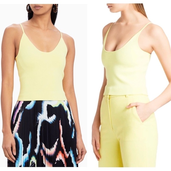 ALC 90s Pastel Yellow Compact Knit Scoop Neck Sleeveless Cropped Cami Tank Top L - Picture 3 of 11